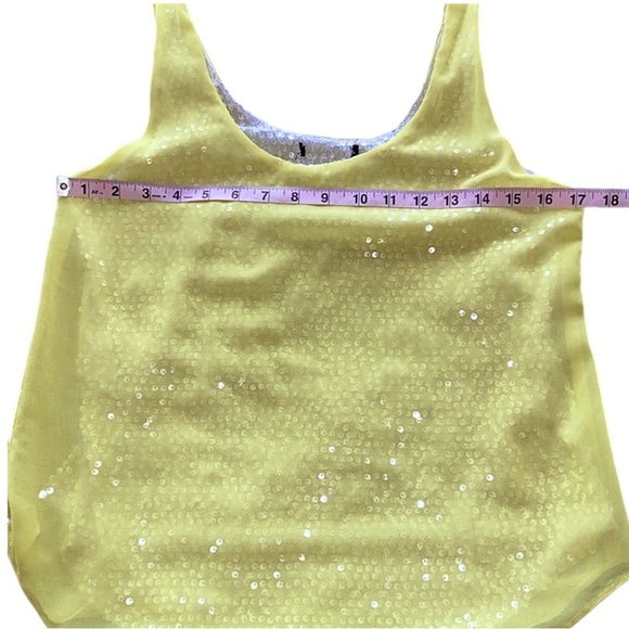 Aqua Dressy Yellow Tank Top Silver Sequin & Yellow Organza Silky Overlay Sz S - Picture 10 of 11